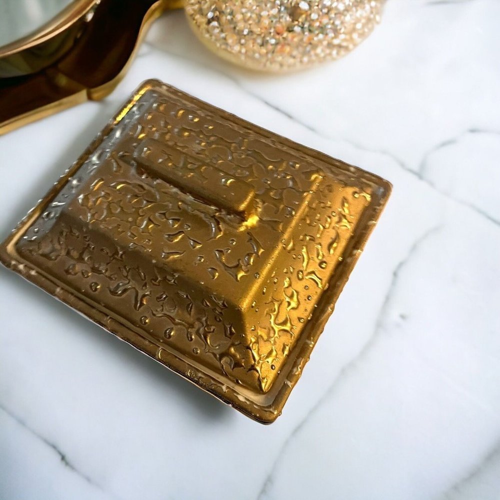 Weeping Gold Hand Decorated 22K Gold USA Square Trinket/Treasure/Candy Dish Lid - Picture 1 of 9